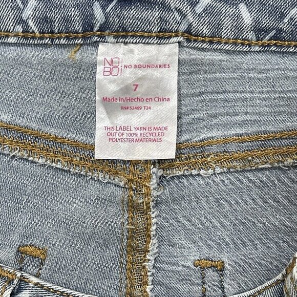 NOBO Jeans Juniors Size 5 Blue Light Wash Flare Butterfly Distress Holes‎ NEW - Picture 7 of 13